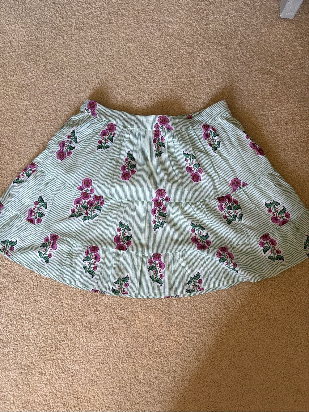 Floral Pink & Green Tiered Cotton Skirt